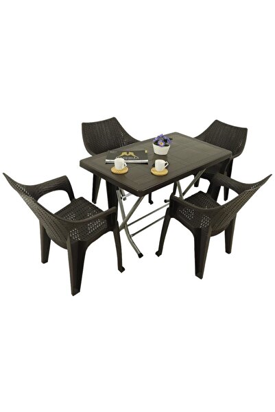Mandella Zeugma 70x120 Katlanır Ayak 4 Kişilik Polo Koltuk Masa Takımı Kahver...