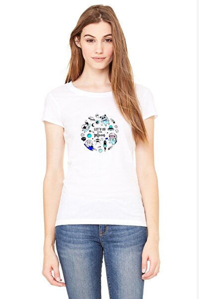 QIVI Hajde da idemo na Mesec Štampano Bela ženska Pleteno majica T-shirt T-sh...