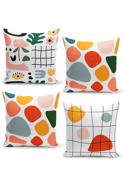Filamente Set of 4 Throw Pillow Covers with Stamp Textured Doodle Object Pattern