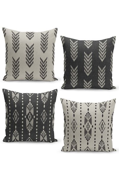 Filamente Set husă de pernă din 4 piese din tweed de in, cu model Ikat