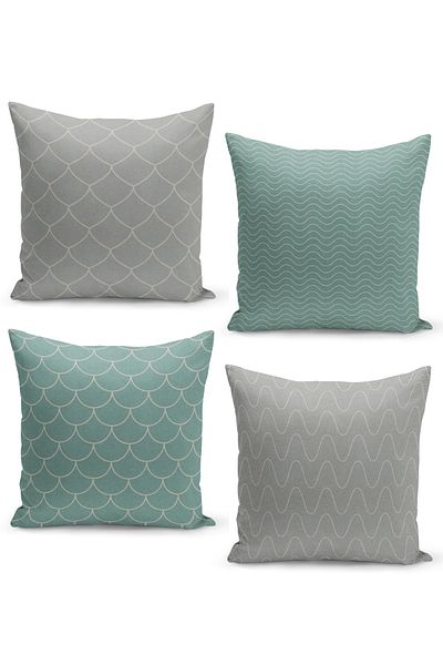 Filamente Set of 4 Throw Pillow Cases, Tweed Background, Geometric Pattern