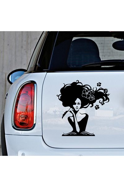 New Jargon Thinking Girl with Hair in Flowers Sticker Paste 35cm - Black