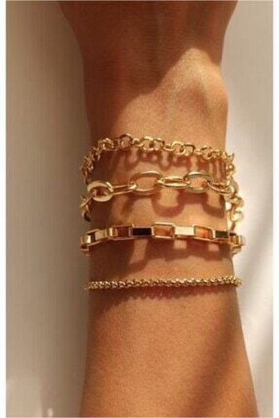 Dukkanka Set of 4 Women's Gold Color Combination Bracelets