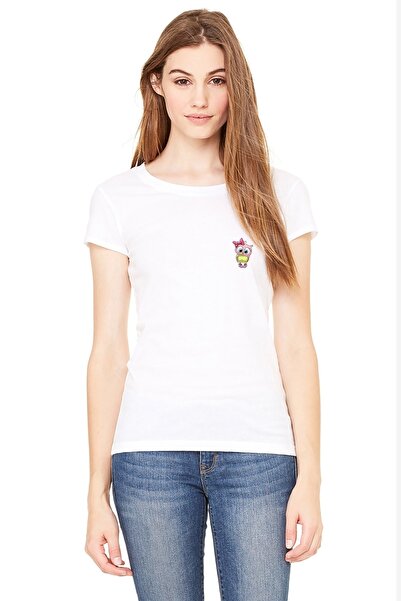 QIVI البومة الوردي الصدر المطبوعة المرأة البيضاء محبوك التي شيرت