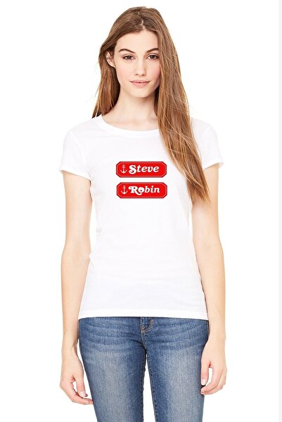 QIVI Stranger Things Robin & Steve Logo Štampano Bela Ženska Pleteno Majica T...