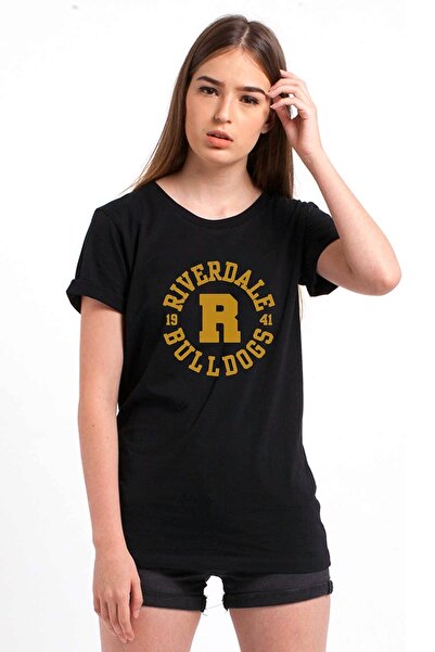 QIVI Riverdale Riverdale Bulldogs Tekst Štampano Crna Ženska Pleteno Majica T...