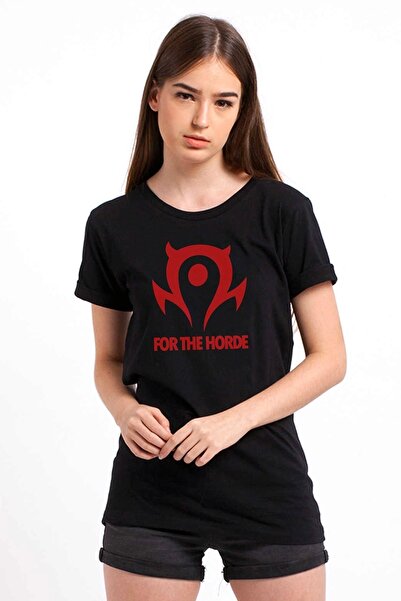 QIVI Of Warcraft For The Horde World εμπριμέ μαύρο γυναικείο πλεκτό μπλουζάκι