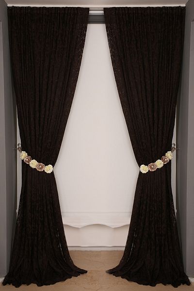 AKÇA TEKSTİL Sultan 2 Bitter Brown Color Single Wing Ready-made Planted Pleated Background Curtain 300*260 Cm