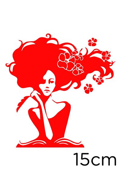 New Jargon Thinking Girl with Hair in Flowers Sticker Paste 15 Cm - Red
