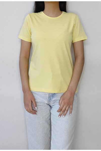 Bomenti Life Women's Yellow Basic Crew Neck Cotton Short Sleeve T-shirt