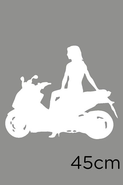 MIGNATIS Autocolant Femeie Așezată Pe Motocicletă pentru Vehicul și Perete 45cm - Alb