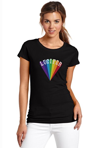 QIVI تي شيرت نسائي أسود محبوك مطبوع من Lucifer Rising تي شيرت