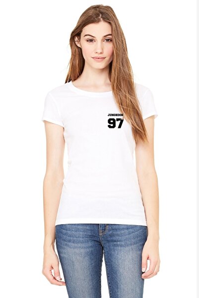 QIVI Bts Jungkook 97 Štampano Bela Ženska Pleteno Majica T-shirt Majica T-shirt