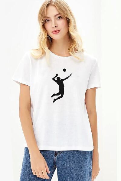 QIVI Silueta odbojkaške lopte Štampano bela ženska Pleteno majica T-shirt t-s...