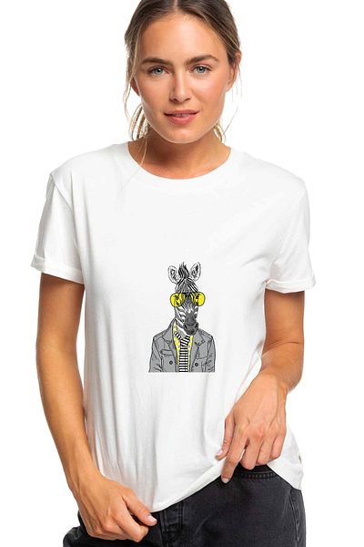 QIVI Zebra Potikare Zebra Jacket And Sun Printed White Women's Knitted Tshirt T-shirt T-Shirt T Shirt