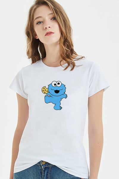 QIVI Cookie Monster Elmo Small Printed White Tricou Tricotat Tricou Tricou Tr...