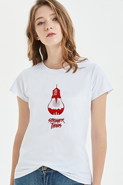 QIVI Stranger Things Žarulja Štampano Bela Ženska Pleteno Majica T-shirt Majica