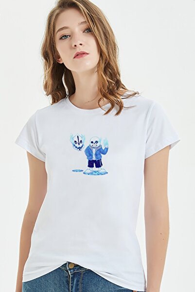 QIVI Undertale Sans Skull Štampano Bela Ženska Pleteno Majica T-shirt Majica ...