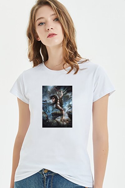 QIVI Tomb Raider Lara Croft Štampano Bela Ženska Pleteno Majica T-shirt T-shirt
