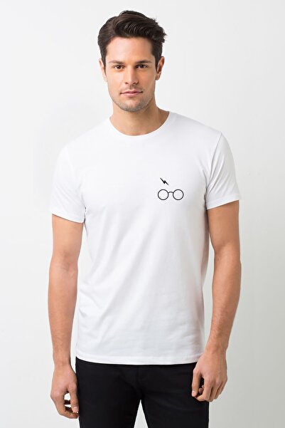 QIVI H P Glasses Lightning Štampano Bela muška Pleteno majica T-shirt T-shirt...