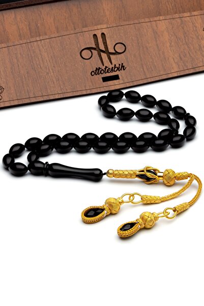 OTTOTESBİH Χρυσό επιμεταλλωμένο ασημένιο κορδόνι χάντρες προσευχής με φούντα μαύρου χρώματος