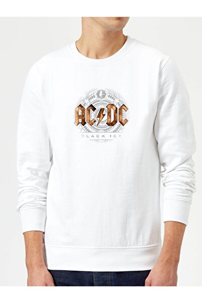 QIVI سويت شيرت رجالي من Acdc Black Ice Concept Art مطبوع باللون الأبيض بأكمام...