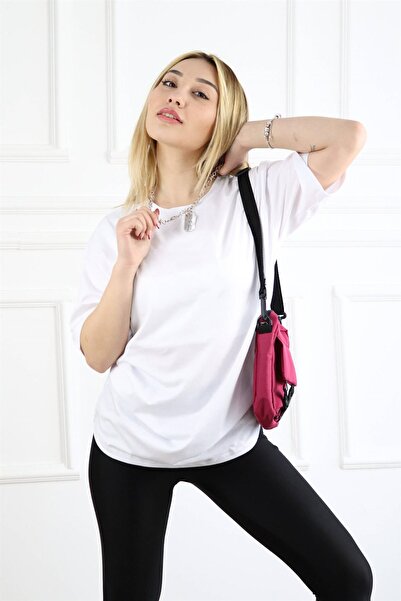 FUWEAR Oversize Απλό Βασικό 100% Βαμβακερό Πλεκτό T-shirt με λαιμόκοψη ποδηλάτου