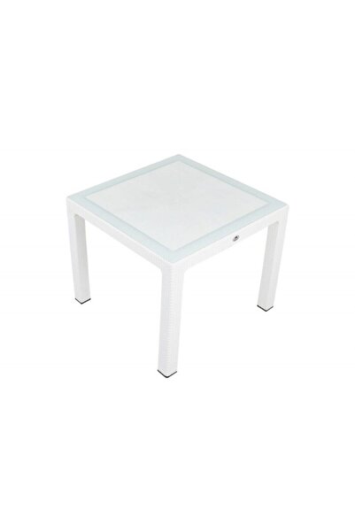 Mandella 90x90 Elit Rattan Masa (CAMLI) Beyaz