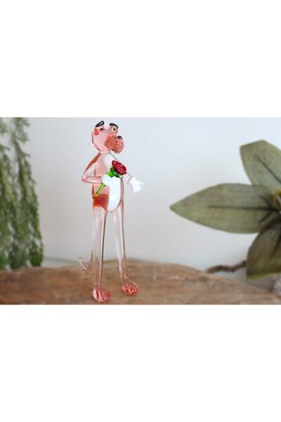 ADAMODART Pembe Panter El yapımı Cam Biblo