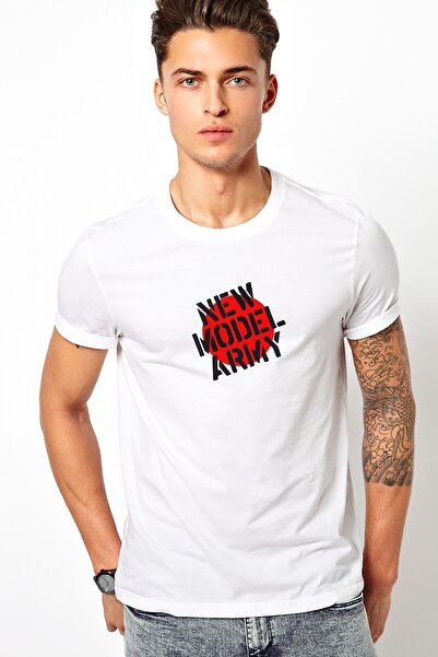 QIVI Tricou tricotat pentru bărbați alb cu imprimeu Army Model nou. Tricou Tr...