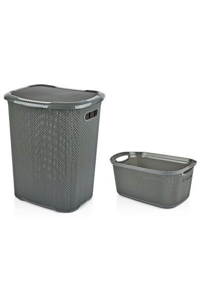 ASlife Home 2'li Çamaşır Sepeti Seti Gri