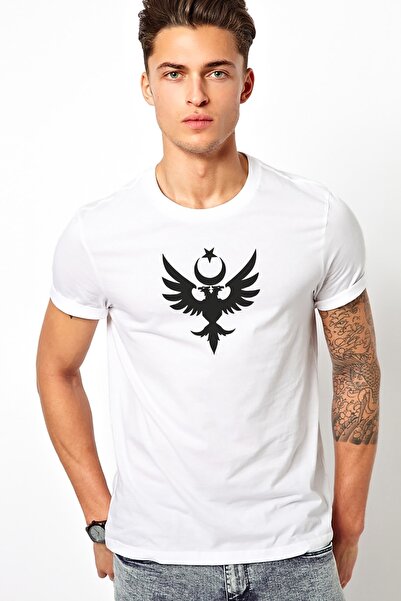 QIVI Ανδρικό πλεκτό μπλουζάκι Gokturk Turkish Seljuk Eagle με στάμπα λευκό