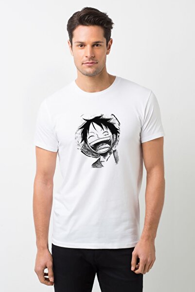 QIVI One Piece Золотий принт Білий чоловічий трикотажний футболка T-shirt T-Shirt