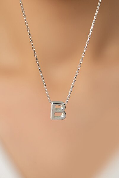 Elika Silver Kadın Üç Boyutlu B Harf Model 925 Ayar Gümüş Kolye