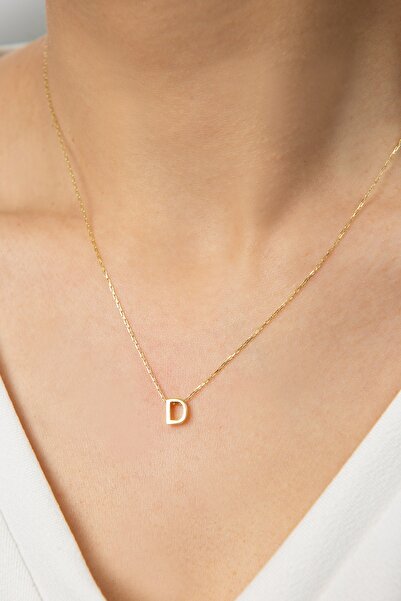 Elika Silver Kadın Altın Kaplama Üç Boyutlu D Harf Model 925 Ayar Gümüş Kolye