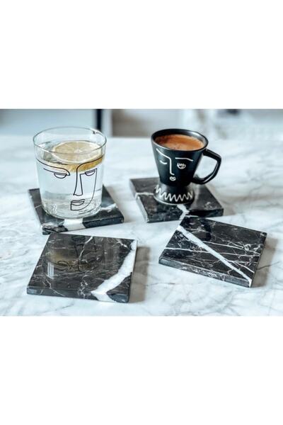 MY MARBLE قاعدة أكواب رخامية مصنوعة يدويًا مكونة من 4 قطع