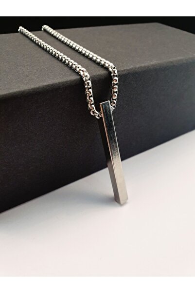 Dukkanka Örme Zincirli Unisex Gümüş Renk Bar Çubuk Kolye