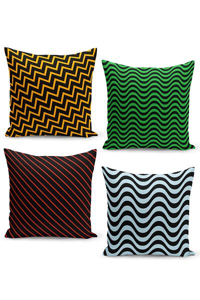 Filamente Set of 4 Throw Pillow Covers with Geometric Pattern on Black Background