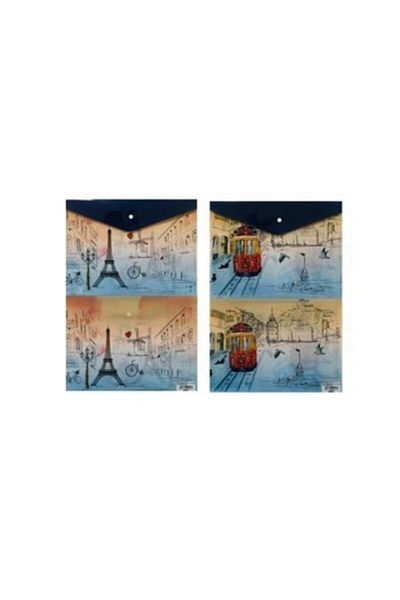 Puti Cities Patterned A4 Snap Envelope File - 4 Pieces