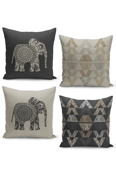 Filamente Set de 4 huse de pernă cu aspect etnic boem și elefant