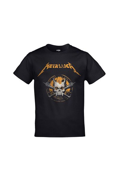 Orijin Tekstil Metallica Rock εμπρός και πίσω με στάμπα Unisex μαύρο μπλουζάκι