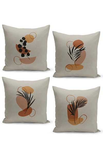 Filamente Set de 4 huse de pernă Plant Art Design pe podea de in