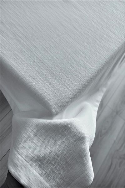 eno concept Linen Textured Stain Resistant White Table Cloth