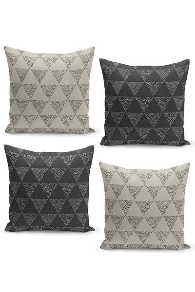 Filamente Set husă de pernă din 4 piese Fundal din tweed de in cu model scandinav