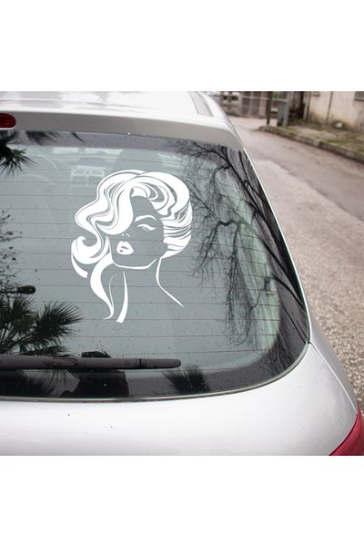 MIGNATIS Autocolant Vector Față Femeie Vintage Moda și Păr Lipire 25cm - Alb