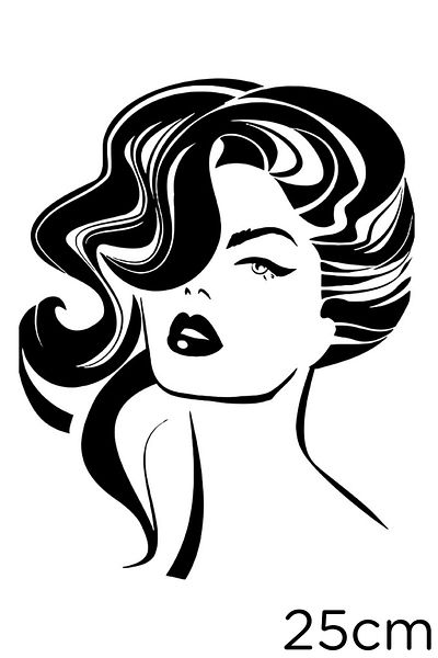 MIGNATIS Autocolant Vector Față Femeie Vintage Moda și Păr Lipire 25cm - Negru