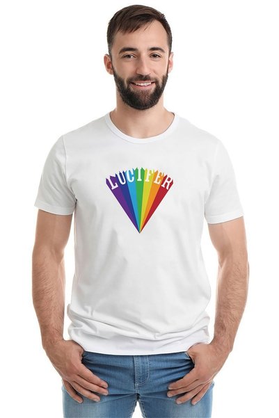 QIVI Lucifer Rising Štampano bela muška Pleteno majica
