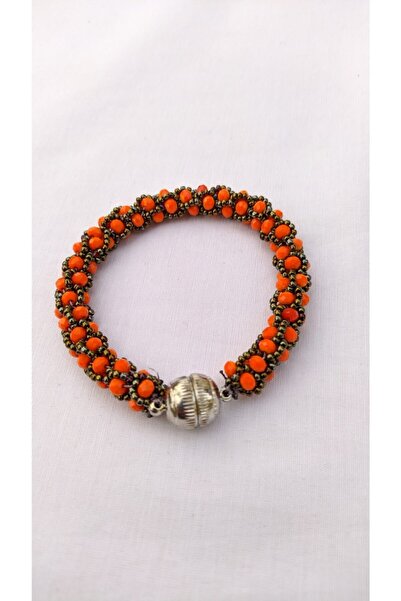 Bircan Hediyelik سوار خرز كريستال برتقالي للنساء