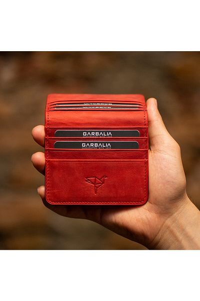 Garbalia Vintage Leather Card Holder & Money Portfolio Red