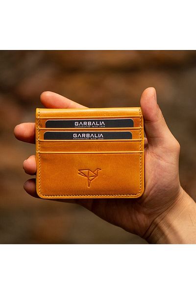 Garbalia Vintage Leather Card Holder & Money Portfolio Mustard